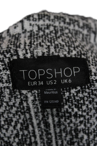 Topshop Womens Black Check Pea Coat Collared Button Long Sleeve Size 2