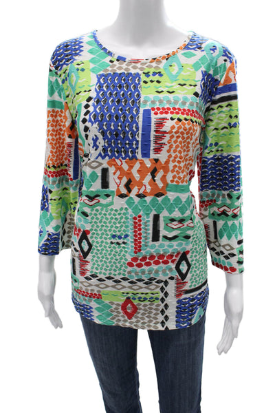 Pure Essence Women Tunic Blue Aztec Round Neck 3/4 Sleeve Size 2XL