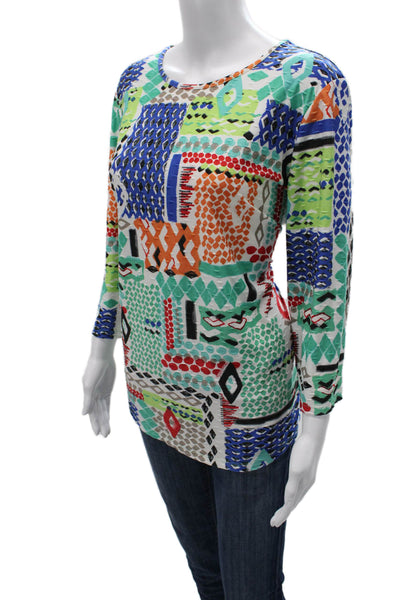 Pure Essence Women Tunic Blue Aztec Round Neck 3/4 Sleeve Size 2XL