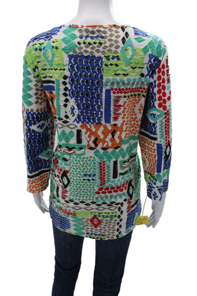 Pure Essence Women Tunic Blue Aztec Round Neck 3/4 Sleeve Size 2XL