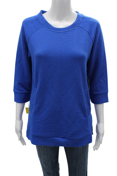 Tribal Womens Pullover Sweatshirts Blue Striped 3/4 Sleeve Crew Neck Size L