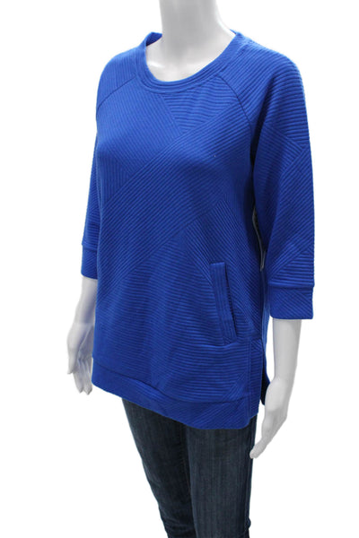 Tribal Womens Pullover Sweatshirts Blue Striped 3/4 Sleeve Crew Neck Size L