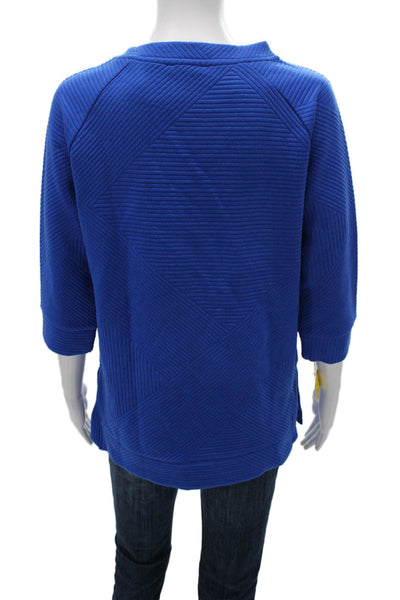 Tribal Womens Pullover Sweatshirts Blue Striped 3/4 Sleeve Crew Neck Size L