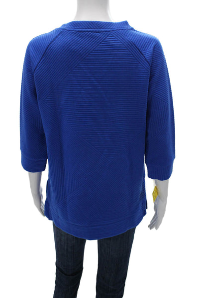 Tribal Women Tunic Sweatshirt Blue Striped Crew Neck 3/4 Sleeve Petites Size S