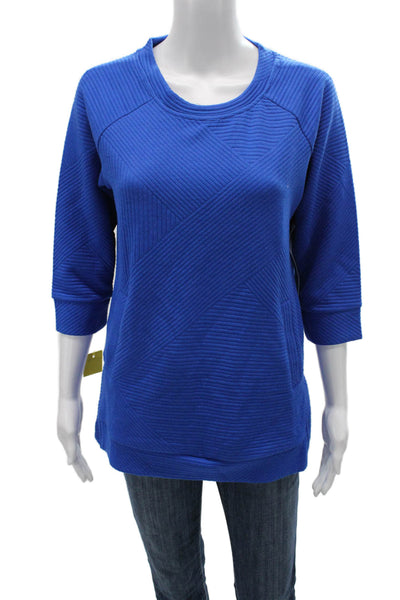 Tribal Womens Pullover Sweatshirt Blue Geometric 3/4 Sleeve Crew Neck Size M