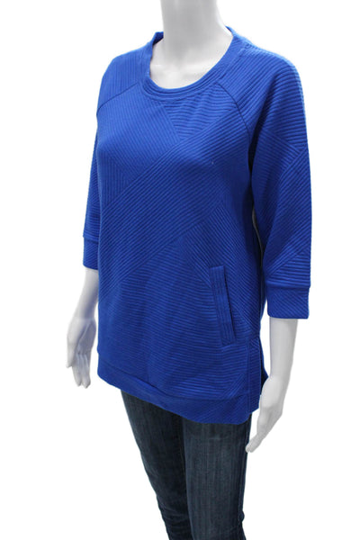 Tribal Womens Pullover Sweatshirt Blue Geometric 3/4 Sleeve Crew Neck Size M