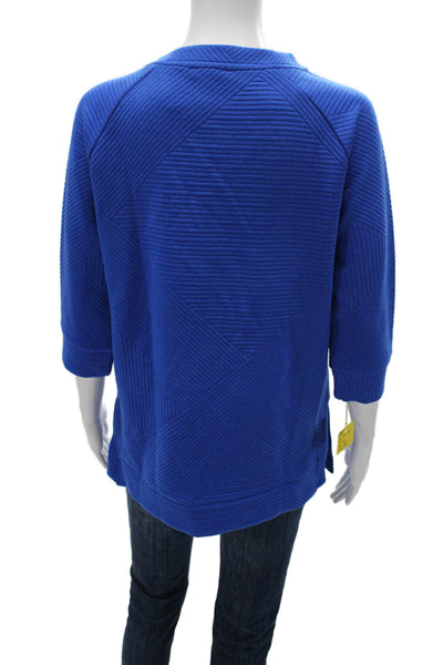 Tribal Womens Pullover Sweatshirt Blue Geometric 3/4 Sleeve Crew Neck Size M