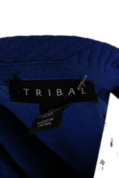 Tribal Womens Pullover Sweatshirt Blue Geometric 3/4 Sleeve Crew Neck Size M