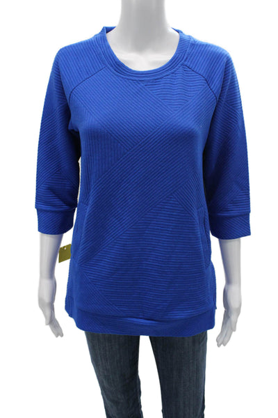 Tribal Womens Blue Geometric Pullover Sweatshirts Crew Neck 3/4 Sleeve Size XS