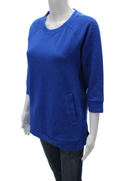 Tribal Womens Blue Geometric Pullover Sweatshirts Crew Neck 3/4 Sleeve Size XS
