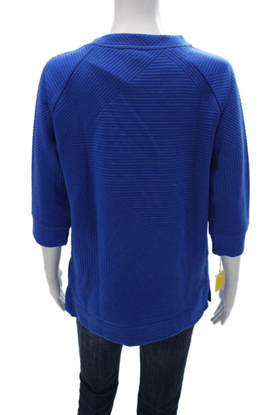 Tribal Womens Blue Geometric Pullover Sweatshirts Crew Neck 3/4 Sleeve Size XS