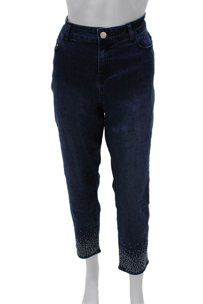 Renuar Womens Dark Blue High Rise Cropped Ankle Jeans 30in Inseam Size 10