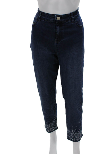 Renuar Womens Ankle Crop High Rise Dark Blue Jeans Size 8