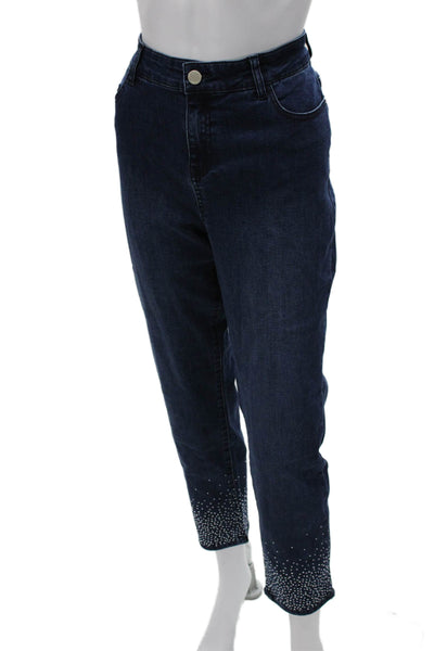 Renuar Womens Ankle Crop High Rise Dark Blue Jeans Size 8