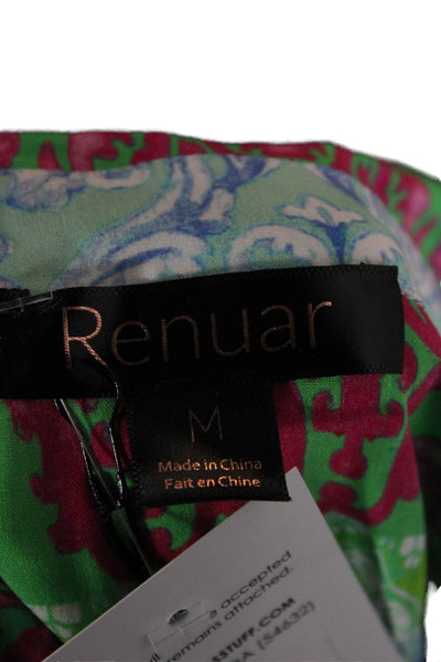 Renuar Womens Tunic Button Up Knee Length 3/4 Sleeve Paisley Blue Size M