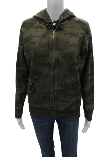 ATM Unisex Full-Zip Hoodie Green Camo Cotton Drawstring Size XS