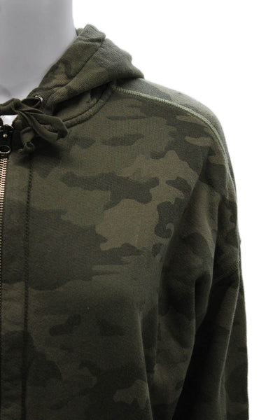 ATM Unisex Full-Zip Hoodie Green Camo Cotton Drawstring Size XS