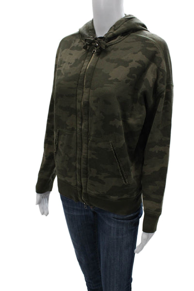 ATM Unisex Full-Zip Hoodie Green Camo Cotton Drawstring Size XS