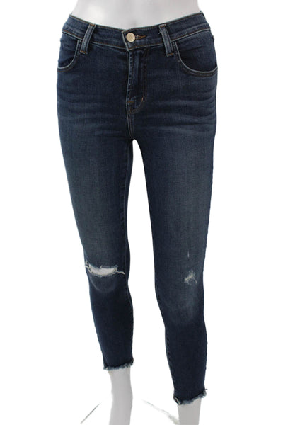 J Brand Womens Ankle Skinny Jeans Dark Blue High Rise Button Size 23 Petites