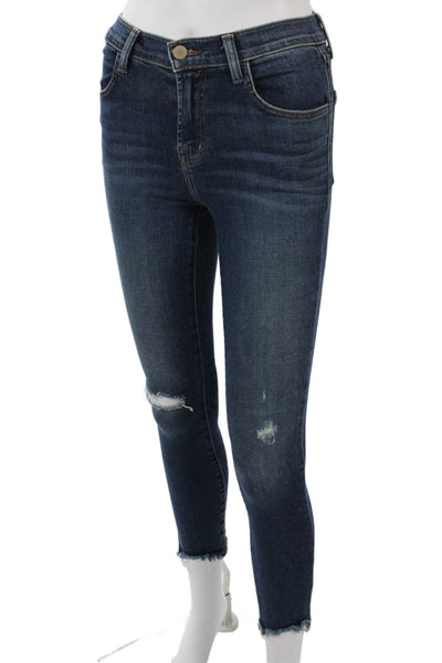 J Brand Womens Ankle Skinny Jeans Dark Blue High Rise Button Size 23 Petites