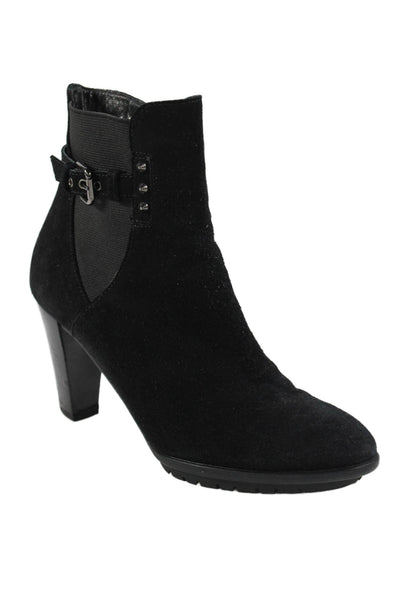 Aquatalia Womens Suede Zippered High Heeled Ankle Boots Black Size 7.5