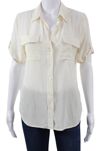 Equipment Femme Women Beige Short Sleeve Button-Up Micro Modal Size S