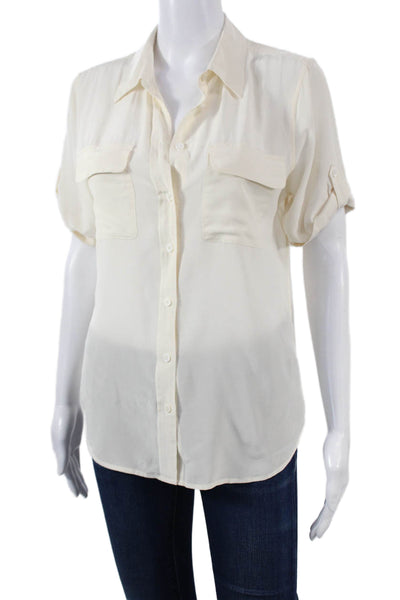 Equipment Femme Women Beige Short Sleeve Button-Up Micro Modal Size S