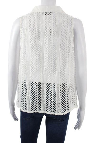Zara Women Sleeveless Collared Button Up Blouse White Cotton Blend Boho Size XL