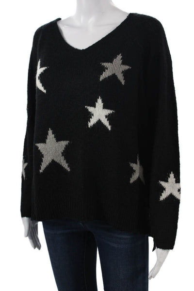 Elan Unisex Black V-Neck Pullover Star Graphic Print Long Sleeve Size S