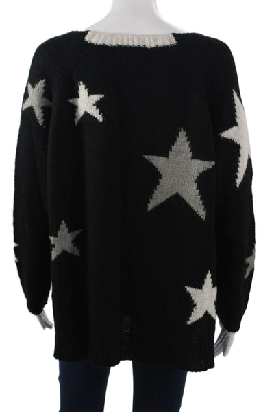 Elan Unisex Black V-Neck Pullover Star Graphic Print Long Sleeve Size S