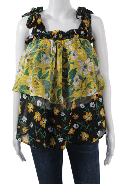 Who What Wear Women Black Floral Bohemian Tank Sleeveless Polyester Size M