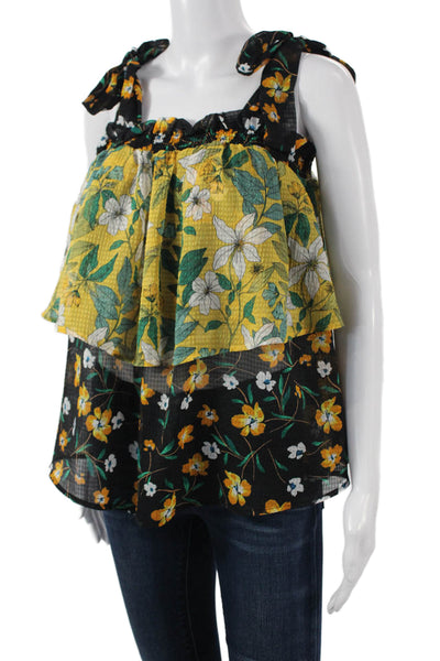 Who What Wear Women Black Floral Bohemian Tank Sleeveless Polyester Size M