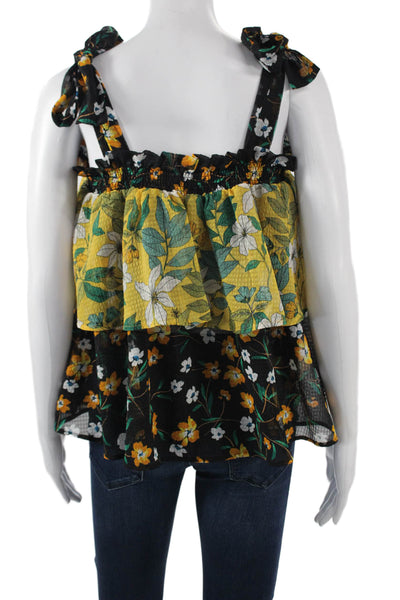 Who What Wear Women Black Floral Bohemian Tank Sleeveless Polyester Size M