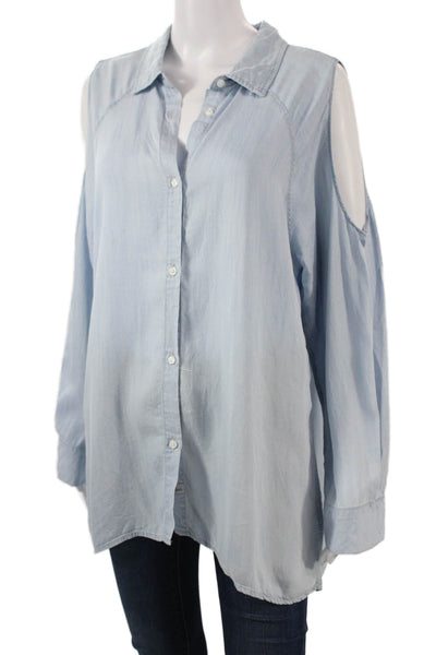 Rails Women Collared Light Blue Tencel Long Sleeve Button Up Shirt Size L