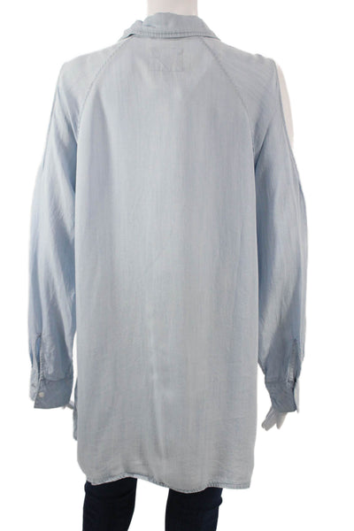 Rails Women Collared Light Blue Tencel Long Sleeve Button Up Shirt Size L