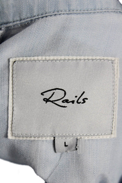 Rails Women Collared Light Blue Tencel Long Sleeve Button Up Shirt Size L