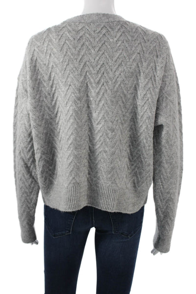 Zara Unisex Gray Herringbone V Neck Button Cardigan Acrylic Long Sleeve Size M