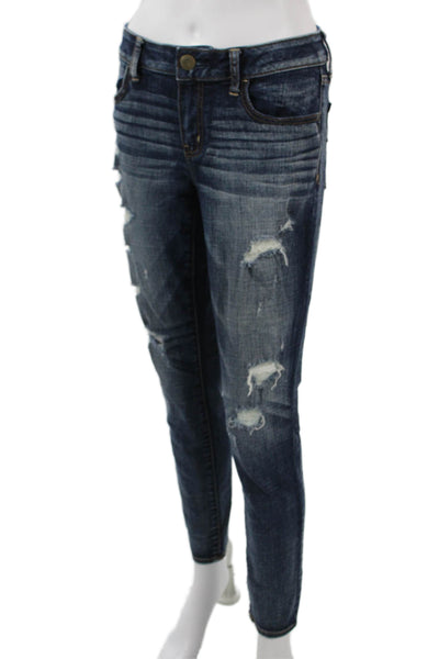 American Eagle Outfitters Women Dark Blue Ankle Jeggings Low Rise Size 10