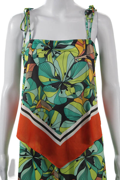 Zara Womens Floral Square Neck Sleeveless Jumpsuit Green Size L