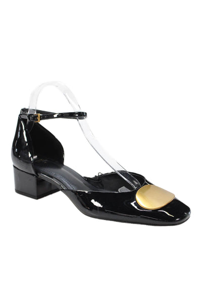 Zara Womens Patent Leather Gold Tone Ankle Strap Pumps Black Gold Size 41 11