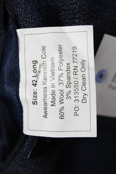 Kenneth Cole Mens Dark Blue Wool Blazer Button Long Sleeve Size 42