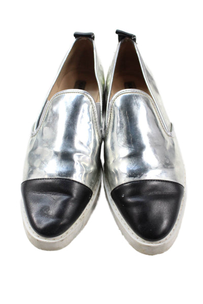 Karl Lagerfeld Womens Leather Cap Toe Slide On Flats Silver Black Size 6 Medium