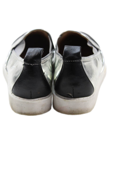 Karl Lagerfeld Womens Leather Cap Toe Slide On Flats Silver Black Size 6 Medium