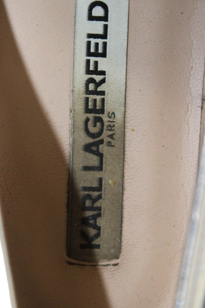 Karl Lagerfeld Womens Leather Cap Toe Slide On Flats Silver Black Size 6 Medium
