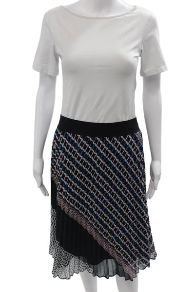 DKNY Womens Pleated Geometric Black Knee Length Polyester Skirt Size XS