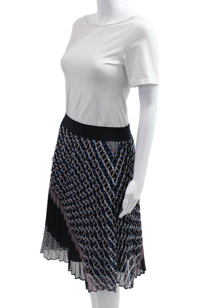 DKNY Womens Pleated Geometric Black Knee Length Polyester Skirt Size XS