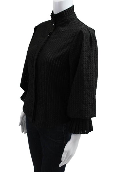 Gracia Women Striped High Neck Button Up Blouse Black 3/4 Sleeve Size S