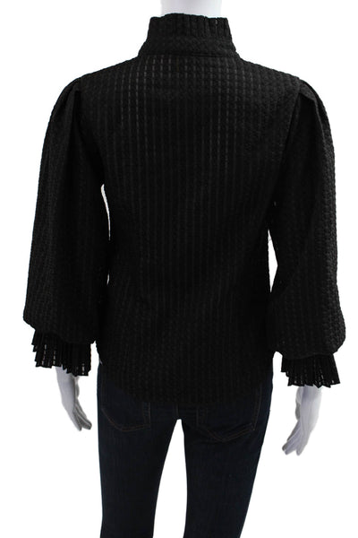Gracia Women Striped High Neck Button Up Blouse Black 3/4 Sleeve Size S