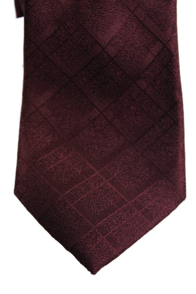 Calvin Klein Mens Satin Monochrome Plaid Detail Tie Red