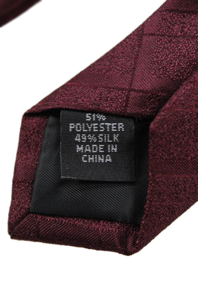 Calvin Klein Mens Satin Monochrome Plaid Detail Tie Red